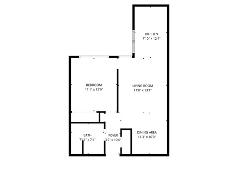 Floor plan for 1 bed, 1 bath, 720 sqft